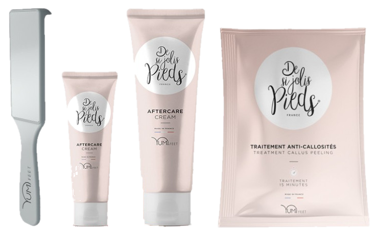 Le kit Yumi Feet : râpe, crème de soin et traitement anti-callosités